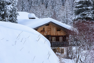 Mountain lodge in the snow