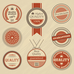 Set of labels. Premium quality labels. Retro Vintage Design. Round labels and icons