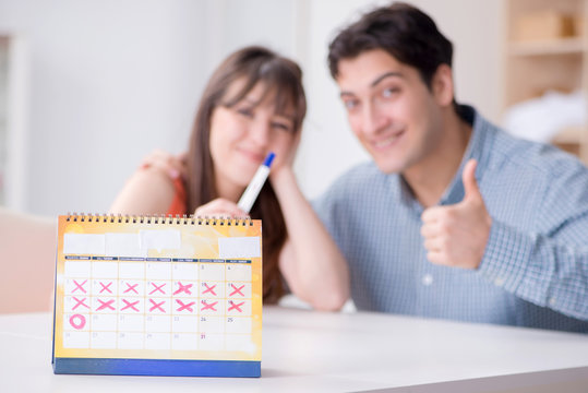 Young family in pregnancy planning concept with ovulation calend