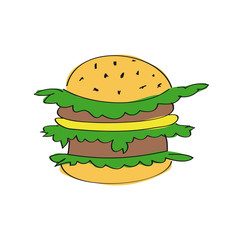 Tasty hamburger - original hand drawn illustration