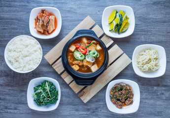 Fototapeta na wymiar Korean soup spicy from Kimji