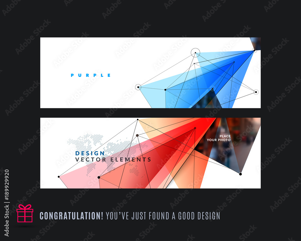 Wall mural abstract vector set of modern horizontal website banners with colourful triangle