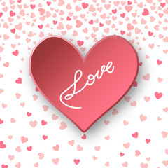 Obraz na płótnie Canvas Paper heart with hand written word love. Valentine's Day card. Vector illustration 