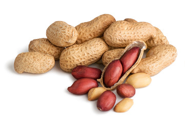 Peanuts isolated on the white background