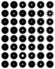 Black silhouettes of different circular saw blades, vector