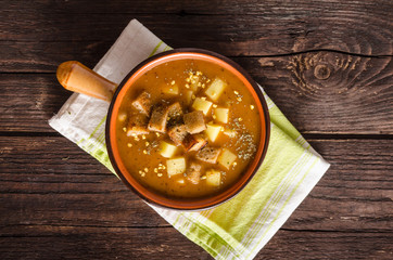 Beef steak with homemade french fries, beer and tartar sauce