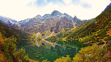 view of the colorful sea eye in the Tatra Mountains