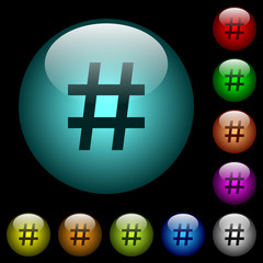Obraz premium Hash tag icons in color illuminated glass buttons