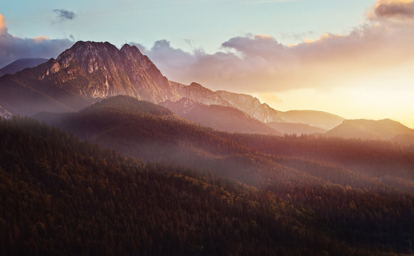 beautiful view of the giewont peak in the Polish Tatra Mountains