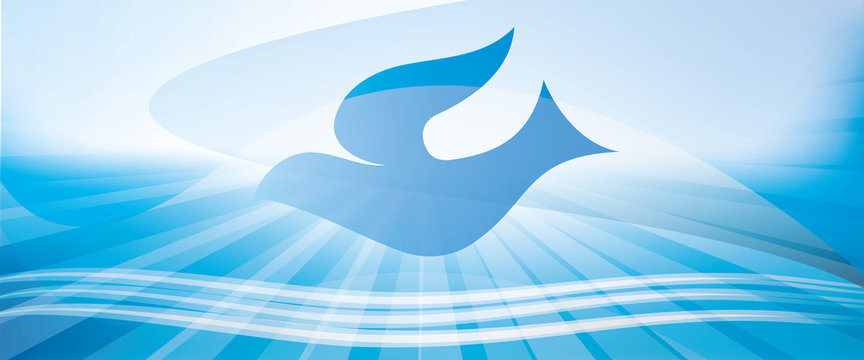 Web banner christian baptism concept with dove and waves of water