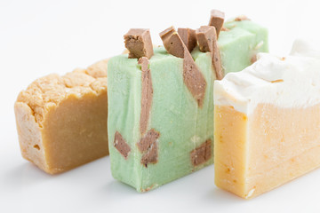 Bars of natural organic soap isolated on white