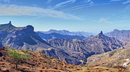 Mountainous landscape of Gran Canaria in Spain / Mountain peak of 