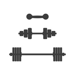 Pictogram of dumbbells and barbells on an isolated white background. Vector illustration