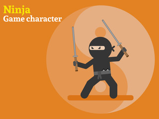 Ninja. 2D game character. Vector illustration