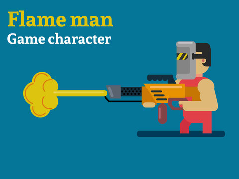 Flame man. 2D game character. Vector illustration