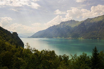 Naklejka na ściany i meble View of Lake Brienz in the Interlake Valley, Switzerland