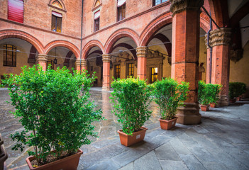 Fototapeta na wymiar Courtyard of the Palazzo Comunale in Bologna. Italy