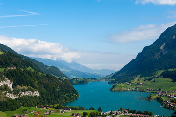 Fototapeta na wymiar Lake Lungern Valley from Brunig Pass, Switzerland