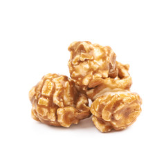 Caramel coated popcorn isolated