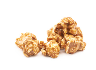 Caramel coated popcorn isolated