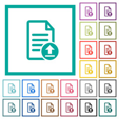 Upload document flat color icons with quadrant frames