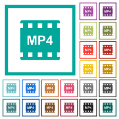 mp4 movie format flat color icons with quadrant frames