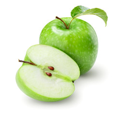 green apple with leaf