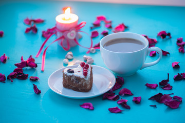 Valentine's Day, romantic dinner for your favorite - big cup of coffee and cake