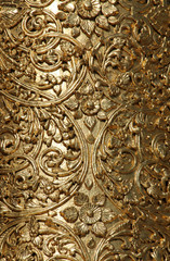 Wood carving with gold leaf, Shwedagon Pagoda in Yangon, Myanmar (Burma)