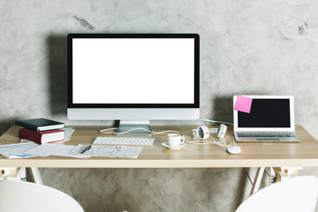 Modern desk top with clean white computer
