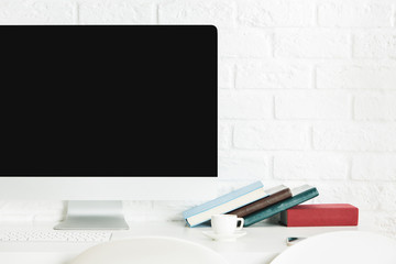 Desktop with blank computer