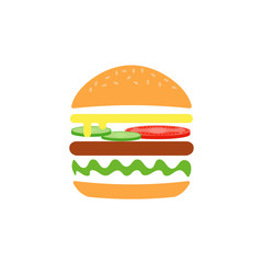 hamburger disassembled in a flat style on a white background