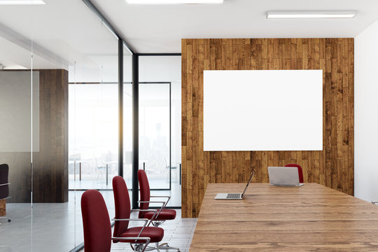 Meeting room with blank billboard