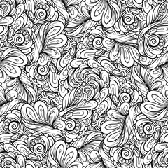 Black and white abstract doodles seamless pattern.