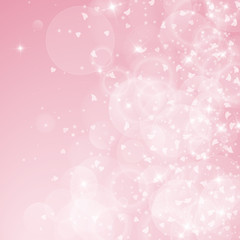 Falling hearts valentine background. Right gradient on pink background. Falling hearts valentines day enchanting design. Vector illustration.