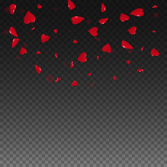 3d hearts valentine background. Top semicircle square on transparent grid dark background. 3d hearts valentines day dramatic design. Vector illustration.