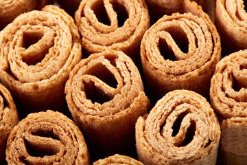 Wafer rolls. Sweet tube wafer isolated on white background. Dessert.