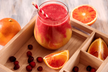 Colorful smoothie, healthy detox with blood oranges and  cranberries