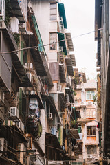 August 30, 2017. Macao, China. The old dirty slum resident. Old town streets in Macao.