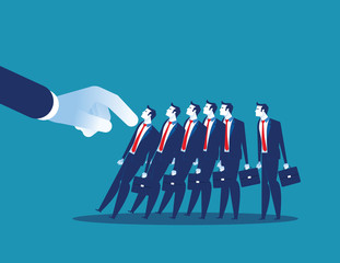 Domino Effect. Manager pushes employee standing in row. Concept business chain reaction vector illustration.