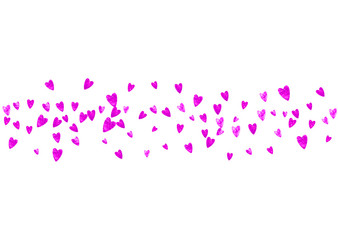 Valentine background with pink glitter hearts. February 14th day. Vector confetti for valentine background template. Grunge hand drawn texture. Love theme for flyer, special business offer, promo.