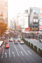 Blurred photo of Tokyo, Japan Road view of Shibuya Crossing, one of the busiest crosswalks in the world.