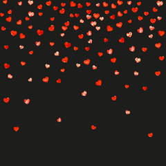 Heart border for Valentines day with red glitter. February 14th day. Vector confetti for heart border template. Grunge hand drawn texture. Love theme for voucher, special business ad, banner.