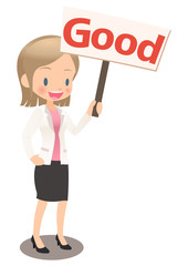 合格を示すスーツ姿の若い女性会社員