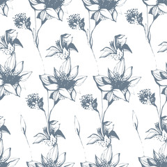 Vintage seamless pattern with hand drawn flowers.