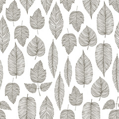 Seamless pattern with hand drawn leaves.
