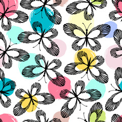 Seamless pattern with butterflies. 