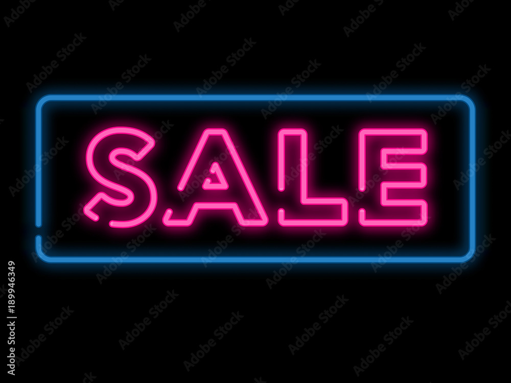 Wall mural neon sign sale in frame. vector illustration.