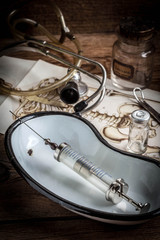 Old medical instruments.
