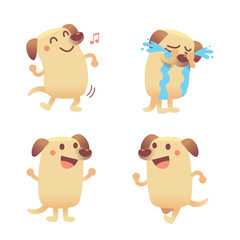Vector set of cute Labrador dog character in different actions, emotions isolated on white background.